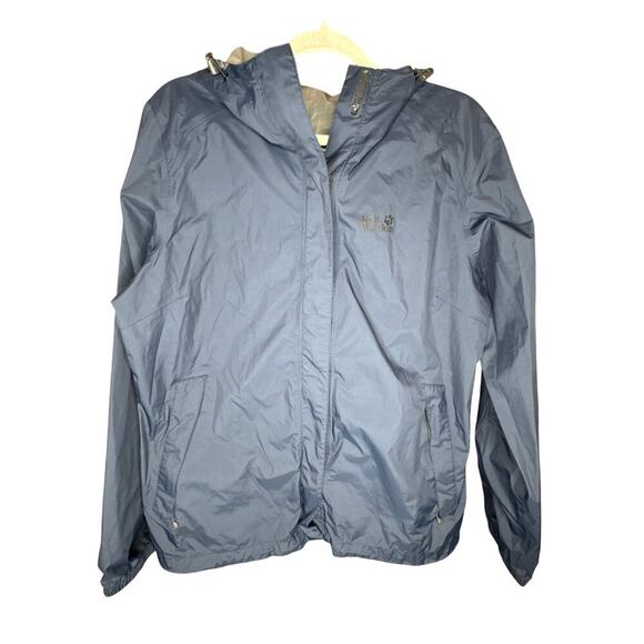 Jack Wolfskin Women's XL Texapore Hooded Rain Jacket Dark Blue Full Zip - Picture 1 of 9